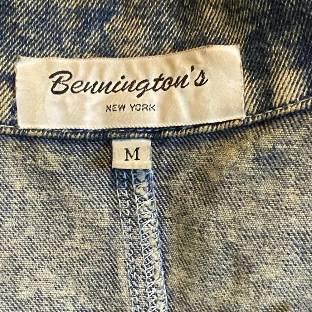 Vtg Acid Wash‎ Denim embellished Benningtons New York Duster Trench 80s M